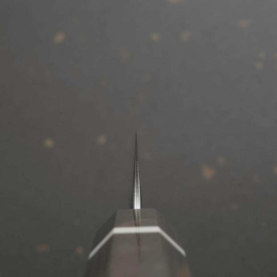 包丁 ペティナイフ 120mm 4寸 粉末ステンレスハイス スーパーゴールド2 槌目 鍛造 カトウ打刃物製作所 義実作 灰檀白リング柄 MINAMO 越前打刃物 日本製の画像