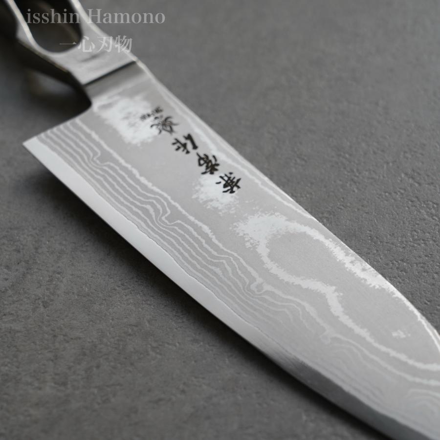 日本製 VG10 ダマスカス 三徳包丁185mm 黒柄 G1756E箱付 月光作