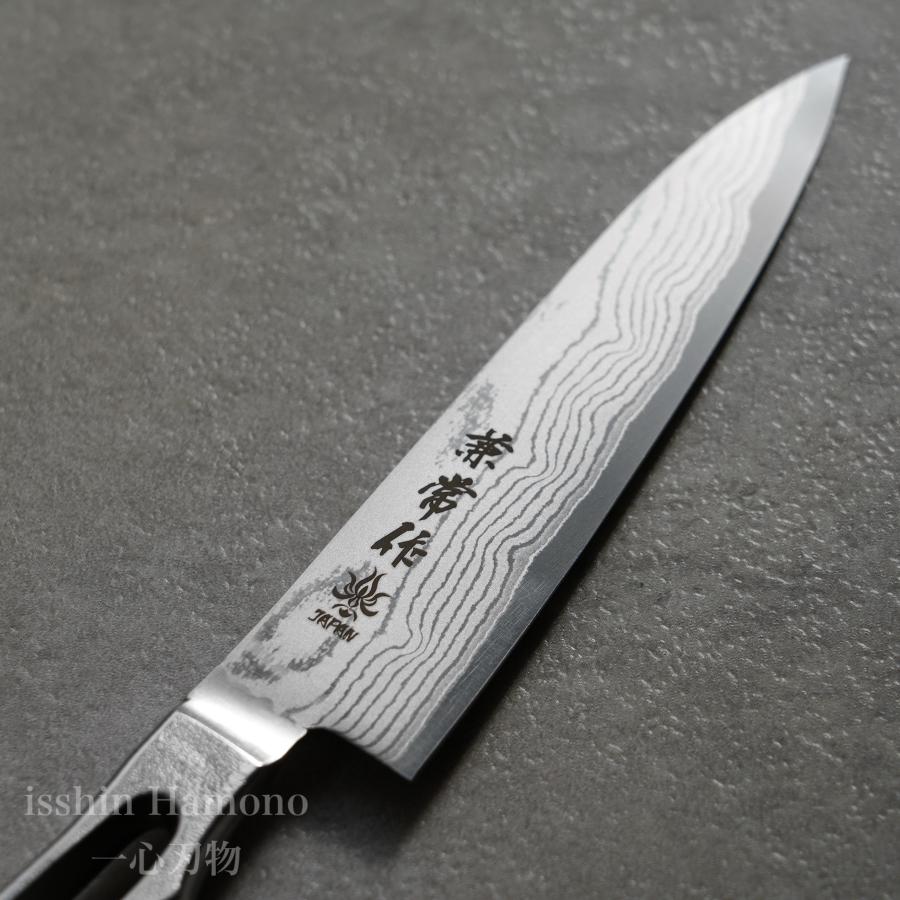 包丁 ペティナイフ 120mm V金10号 VG10 17層ダマスカス オールステンレス 4寸 関兼常 兼常作 三ノ池シリーズ 日本製の画像