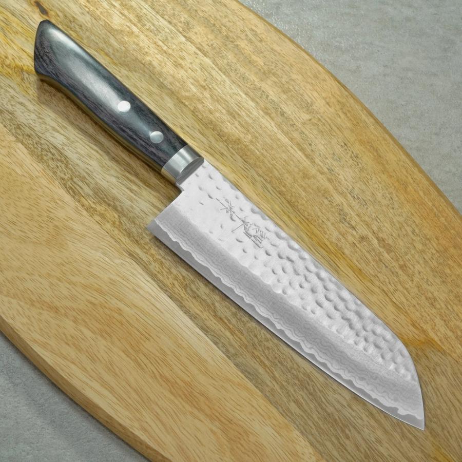 包丁 三徳 170mm V金10号 鎚目積層 訓平作 刻流 黒柄 増谷刃物製作