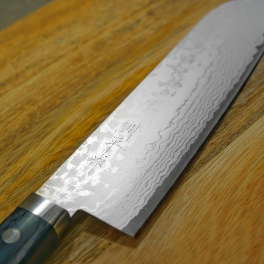 包丁 三徳包丁 170mm V金10号 積層 訓平作 彩流 増谷刃物製作 青柄