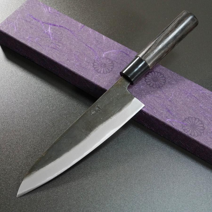包丁 牛刀 180mm 本久一 青紙鋼 黒打 6寸 栗木柄 本久一刃物 日本製