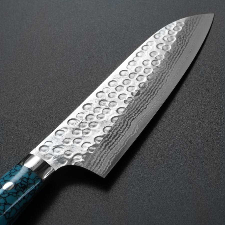 包丁 三徳包丁 180mm 佐治打刃物 槌目 SRS13 粉末ハイス鋼 6寸 ブルー