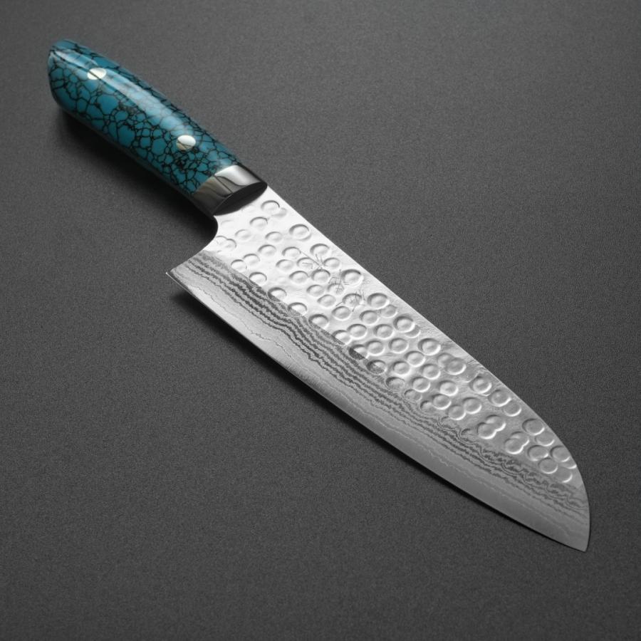 包丁 三徳包丁 180mm 佐治打刃物 槌目 SRS13 粉末ハイス鋼 6寸 ブルー