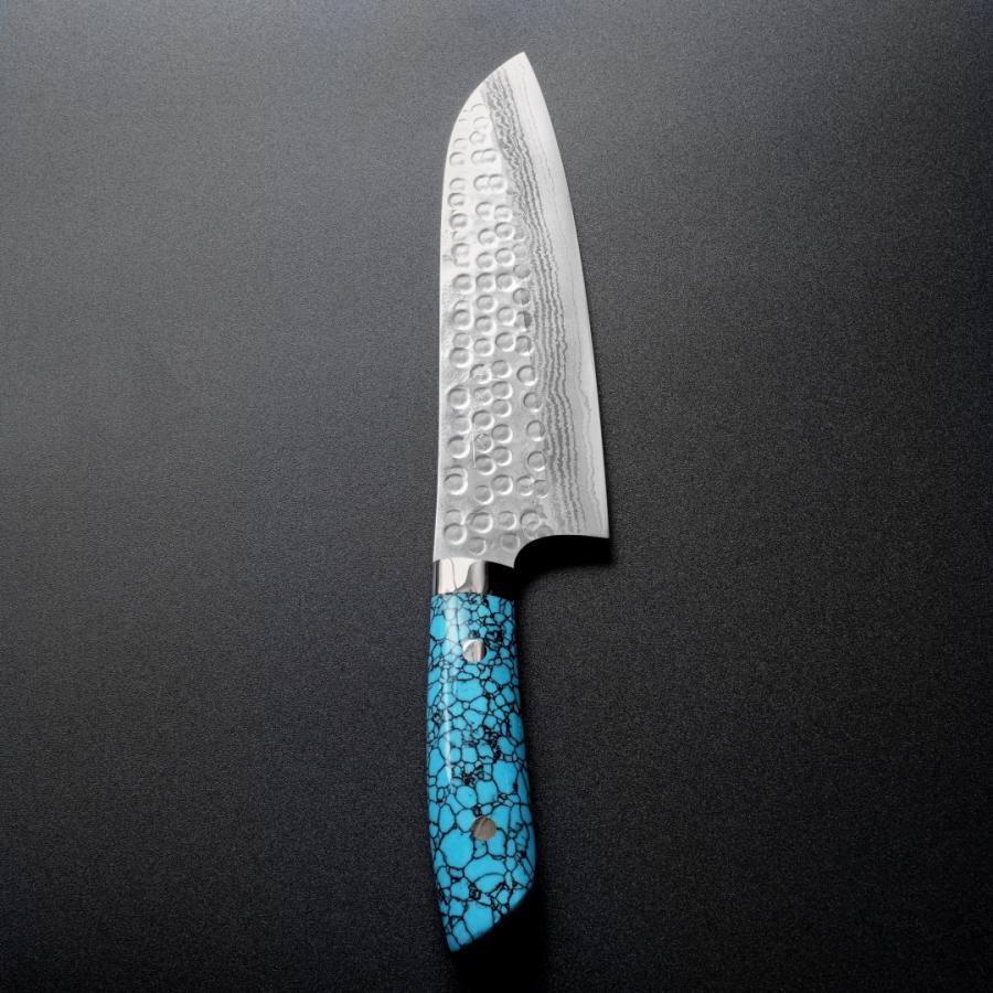 包丁 三徳包丁 180mm 佐治打刃物 槌目 SRS13 粉末ハイス鋼 6寸 ブルー