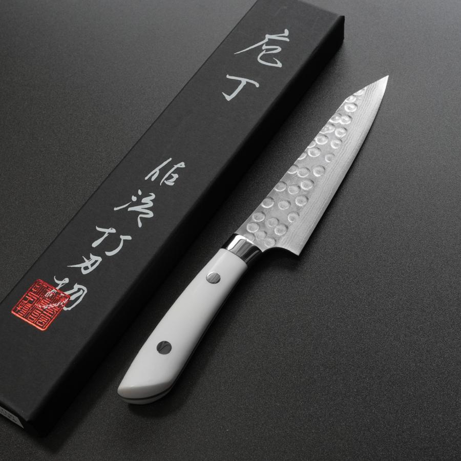 包丁 ペティ 135mm 佐治打刃物 槌目 SRS13 粉末ハイス鋼 人工大理石 佐治武士 日本製 越前打刃物