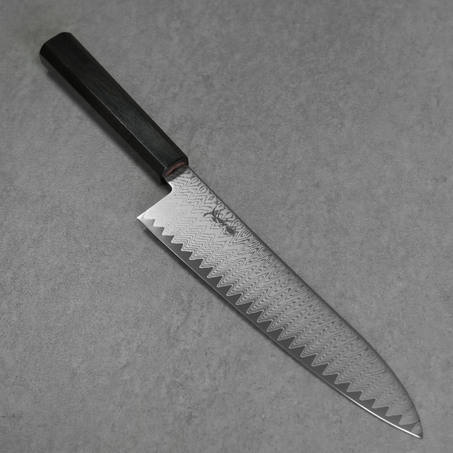 包丁 牛刀 210mm 寛丈 ウェイブダマスカス V金10号 ステンレス 黒檀柄