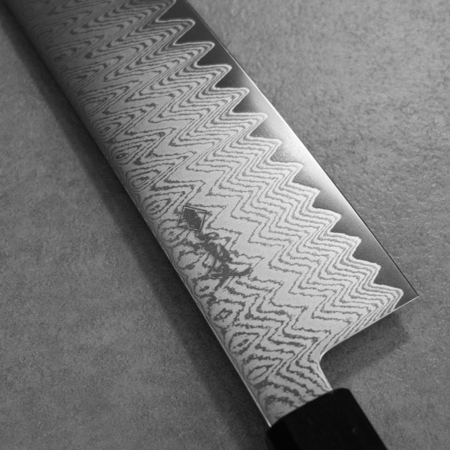 包丁 牛刀 210mm 寛丈 ウェイブダマスカス V金10号 ステンレス 黒檀柄