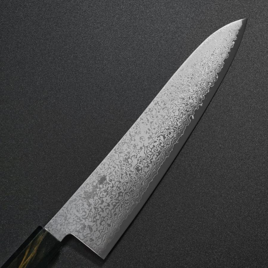 評価700記念第2弾 V金10号鏡面ダマスカス牛刀240mm 黒檀白水牛柄