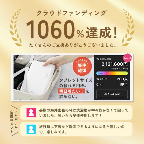 Makuake1060%達成 衣類乾燥機 電気代1時間約4円 小型 携帯型 海外対応