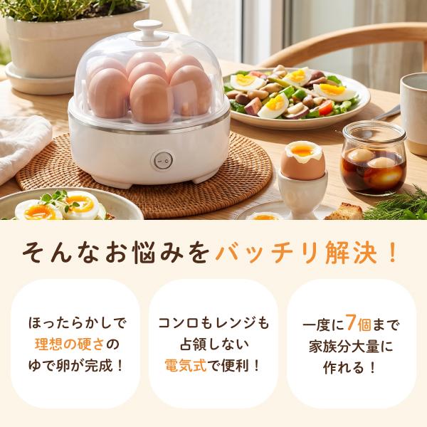 ゆで卵メーカー 自動 最大7個 レンジ不要 ゆで卵器 蒸し器 とろとろ卵