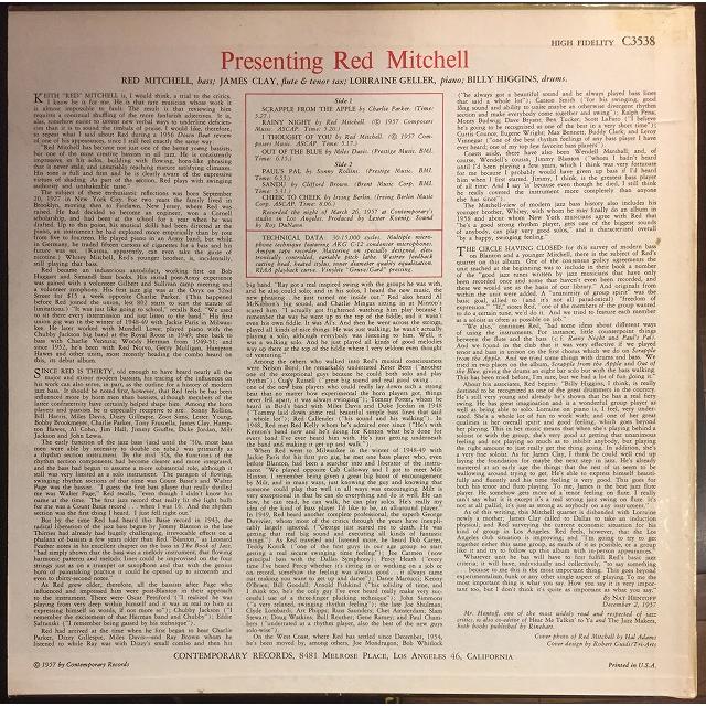 RED MITCHELL / PRESENTING (オリジナル盤) RED MITCHELL PRESENTING 商品説明