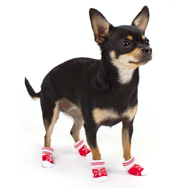 犬用靴下 ドッグソックス 星柄 レッド ブラック 滑り止めゴム付き