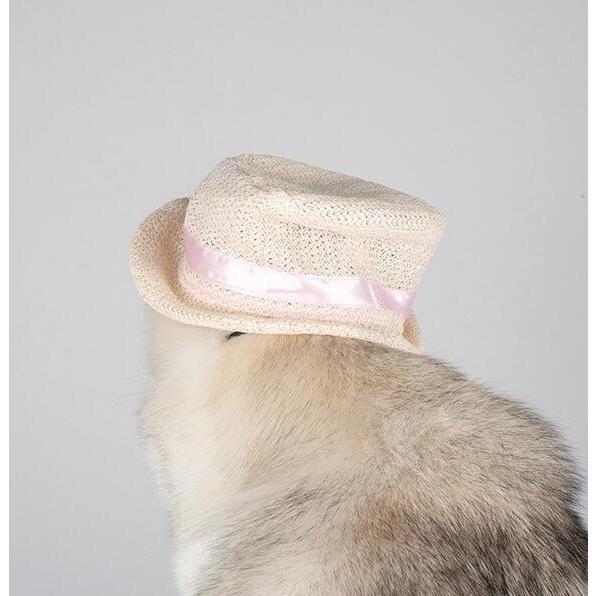 犬用 猫用 麦わら帽子 ピンクリボン XL / ストローハット 犬用 猫用 麦わら帽子 ピンクリボン XL / ストローハット