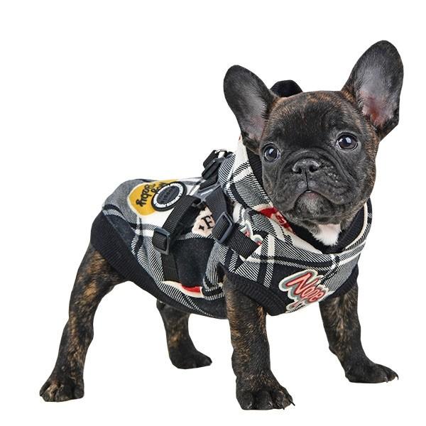 Puppia 犬服 PUPPIA ハーネス一体型 ロンドンチェック裏起毛パーカー S