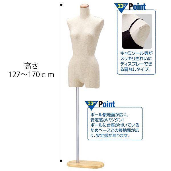 マネキン レディース 芯地張り 腕なし 股あり FRPボディ ステン調 木調 9号 EX4-169-2 |  | 01