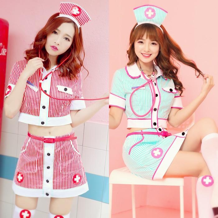 ナース コスプレ レディース costume(コスチューム)アメリカンストライプナース(トップス・スカート・カチューシャ・聴診器・ニーハイ・ベルト) | 