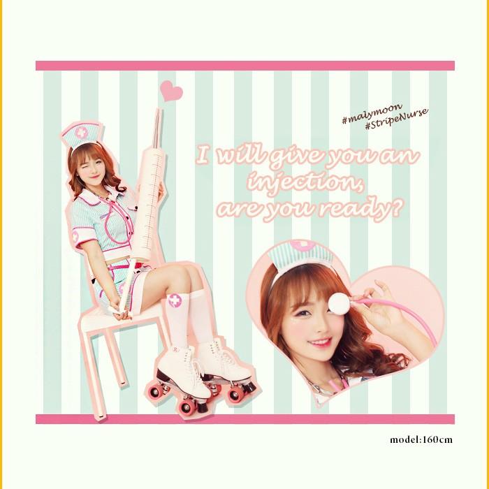 ナース コスプレ レディース costume(コスチューム)アメリカンストライプナース(トップス・スカート・カチューシャ・聴診器・ニーハイ・ベルト) |  | 02