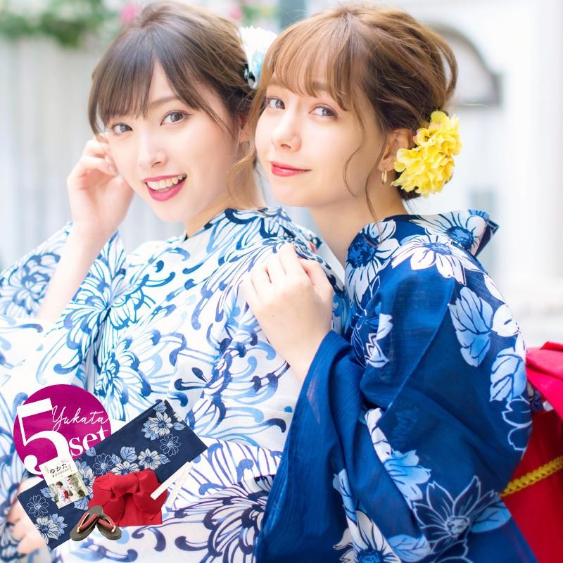 浴衣 レディース 22 セット 1人で簡単に着れる ゆかた 作り帯 下駄 カタログ 腰ひも 豪華浴衣5点セット 彼岸花 青 ネイビー きれい Dl 19wako3 浴衣 水着通販dita 通販 Yahoo ショッピング