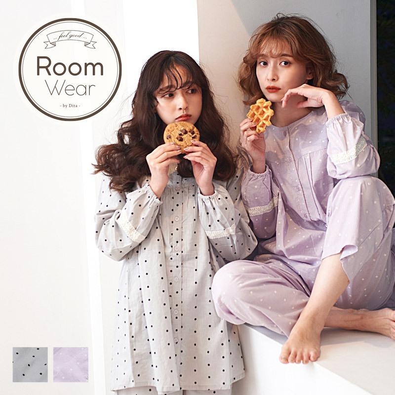 パジャマ レディース 長袖 シーチング ドット プリント 上下セット パジャマ 全2色 部屋着 半袖 女性 パステル オトナ可愛い 涼しい ドット シンプル 女子 薄手 Dl 浴衣 水着通販dita 通販 Yahoo ショッピング