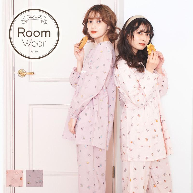 レディース ルームウェア 夏 秋 長袖 シーチング ガーリー プリント パジャマ 全2色 部屋着 パジャマ 女性 家着 可愛い 花柄 女子 ナイトウェア ペア 薄手 Dl 浴衣 水着通販dita 通販 Yahoo ショッピング