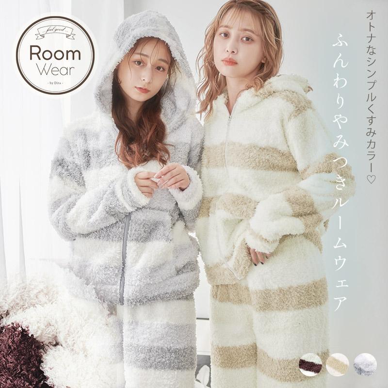 ルームウェア レディース ふわふわプードルシャギーボーダーロングパンツ上下セット 全3色 もこもこ パジャマ 冬 ペア パジャマ 部屋着 Dl 934 浴衣 水着通販dita 通販 Yahoo ショッピング