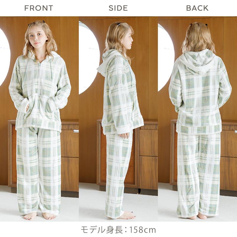パジャマ レディース 前開き ルームウェア 羽織 入院 パーカー 冬 セットアップ 上下 長袖 ズボン 秋 暖かい ゆったり チェック柄 ピンク 白 グレー 2025年 | Dita | 16