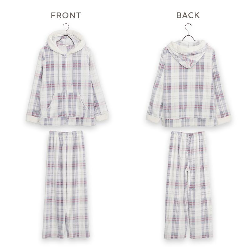 パジャマ レディース 前開き ルームウェア 羽織 入院 パーカー 冬 セットアップ 上下 長袖 ズボン 秋 暖かい ゆったり チェック柄 ピンク 白 グレー 2025年 | Dita | 17