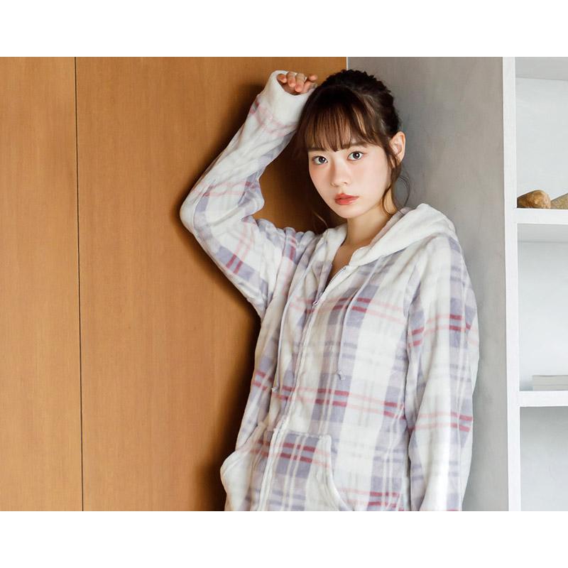 パジャマ レディース 前開き ルームウェア 羽織 入院 パーカー 冬 セットアップ 上下 長袖 ズボン 秋 暖かい ゆったり チェック柄 ピンク 白 グレー 2025年 | Dita | 12