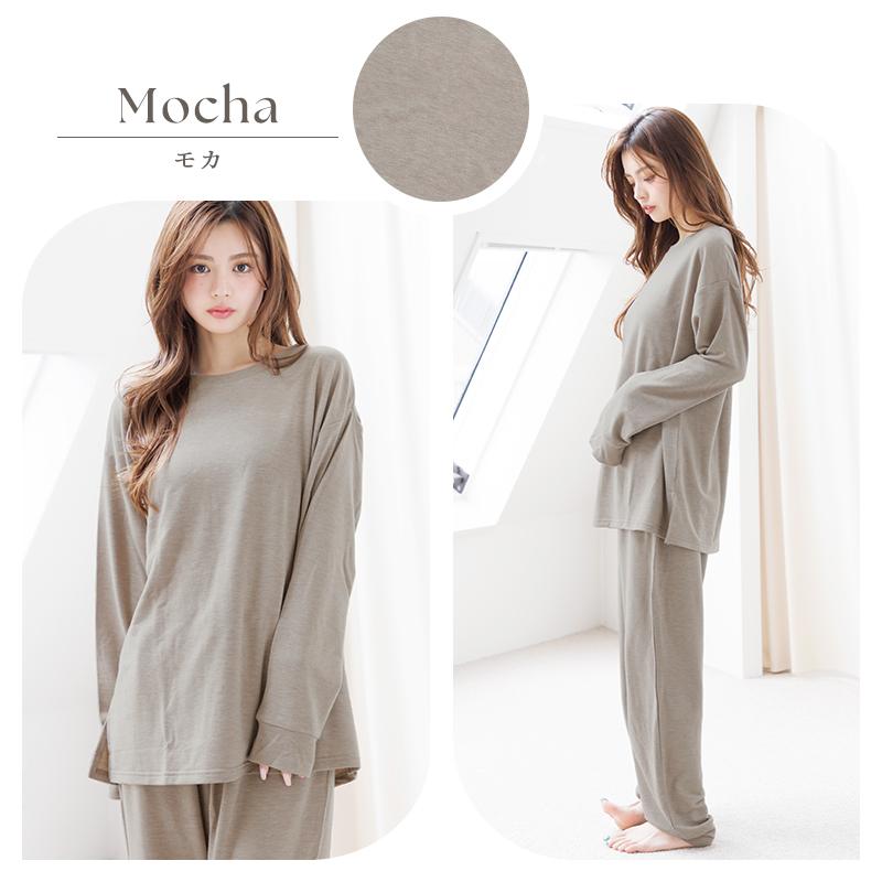 ルームウェア レディース 冬 長袖 パジャマ 前開き 春 秋 セットアップ 上下 ロングパンツ 薄手 とろみ Tシャツ さらさら ピンク グレー 水色 入院 新作 2025年 | Dita | 10