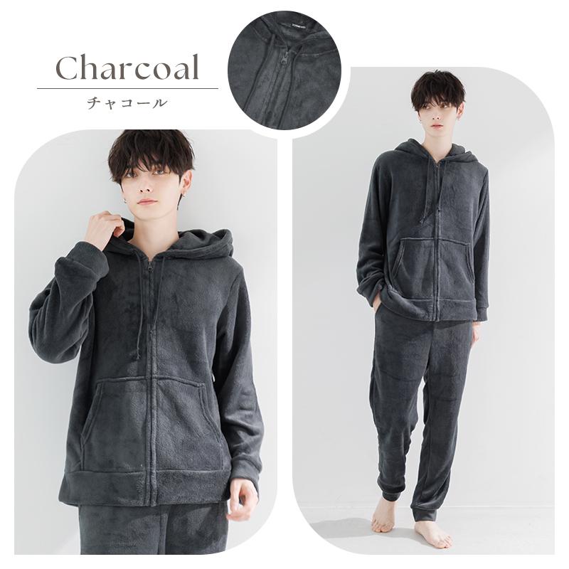 パジャマ メンズ 長袖 冬 前開き 冬 裏起毛 パーカー ルームウェア セットアップ 上下 長ズボン ロングパンツ 暖かい ゆったり 秋 紺 黒 グレー 新作 2025年 | Dita | 09