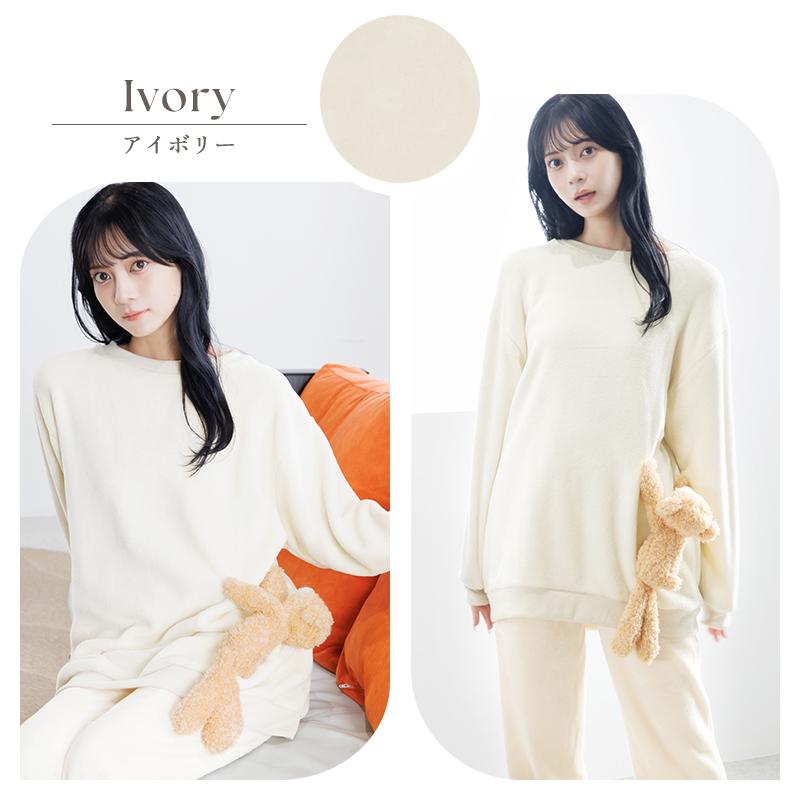 パジャマ 上のみ ルームウェア レディース 長袖 冬 秋 暖かい トレーナー プルオーバー シンプル モコモコ 起毛 ふわふわ くま ピンク 白 青 新作 2025年 | Dita | 08