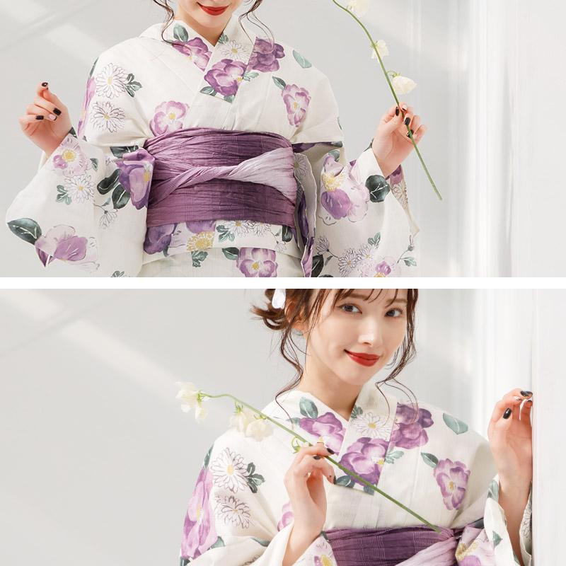 未使用　ディータ　浴衣　セット　花柄　ピンク　兵児帯　グラデーション　グレー Dita レディース 浴衣 セット 簡単（ゆかた・しわ兵児帯・下駄