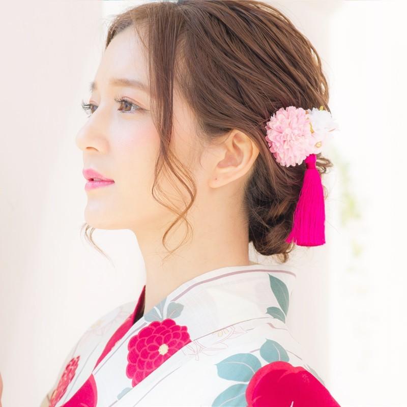 Dita 浴衣 (髪飾り付き) Dita 浴衣 髪飾り 子供 花 20代 30代 40代 50代 クリップ 白 青