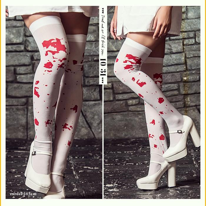 レディース ちのり costume(コスチューム)血のり柄ホワイトニーハイソックス(ゆうパケット2) |  | 02
