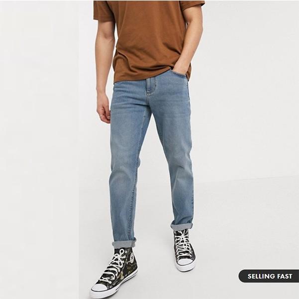ミッドウォッシュブルー Asos Design ストレッチ テーパード ジーンズ パンツ ボトム メンズ 代 30代 40代 ファッション コーディネート小さいサイズから大き As セレクトショップdiva 通販 Yahoo ショッピング