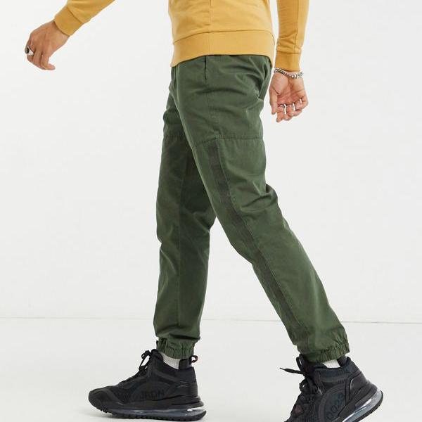 激安お買い得 エイソス Asos Asos Asos Designテーパードパンツ カーキ色のヘビーウォッシュのテープディテール パンツ ボトム メンズ 男性 安い セール オンライン Superavila Com