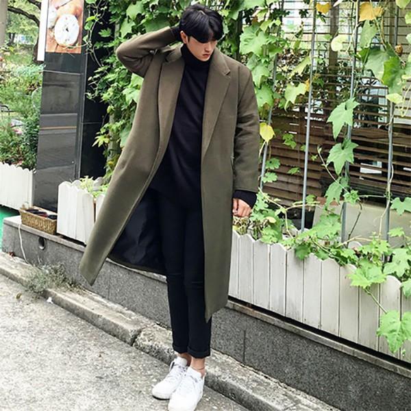 ロングウールコート メンズ アウター ウール カシミヤ トレンチ コート