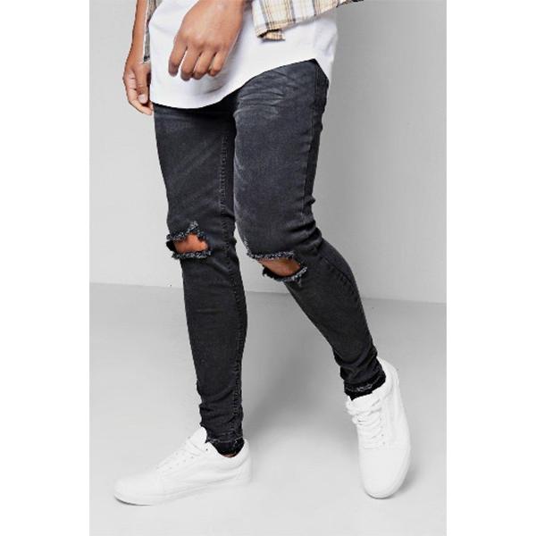 Boohoo ブーフー ダメージ加工 スキニージーンズ 膝リップ メンズ ブラック スキニーフィット ダメージデニム Bh Mzz セレクトショップdiva 通販 Yahoo ショッピング