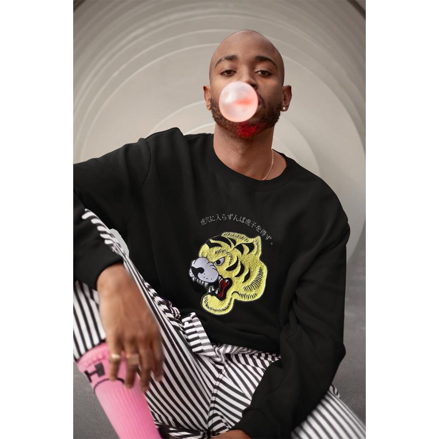 刺繍スウェット 3D刺繍 トレーナー 虎 タイガー クルーネック