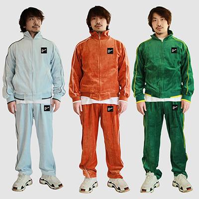 ベロア サイドライン ストライプ ジップアップ 刺繍 セットアップ上下