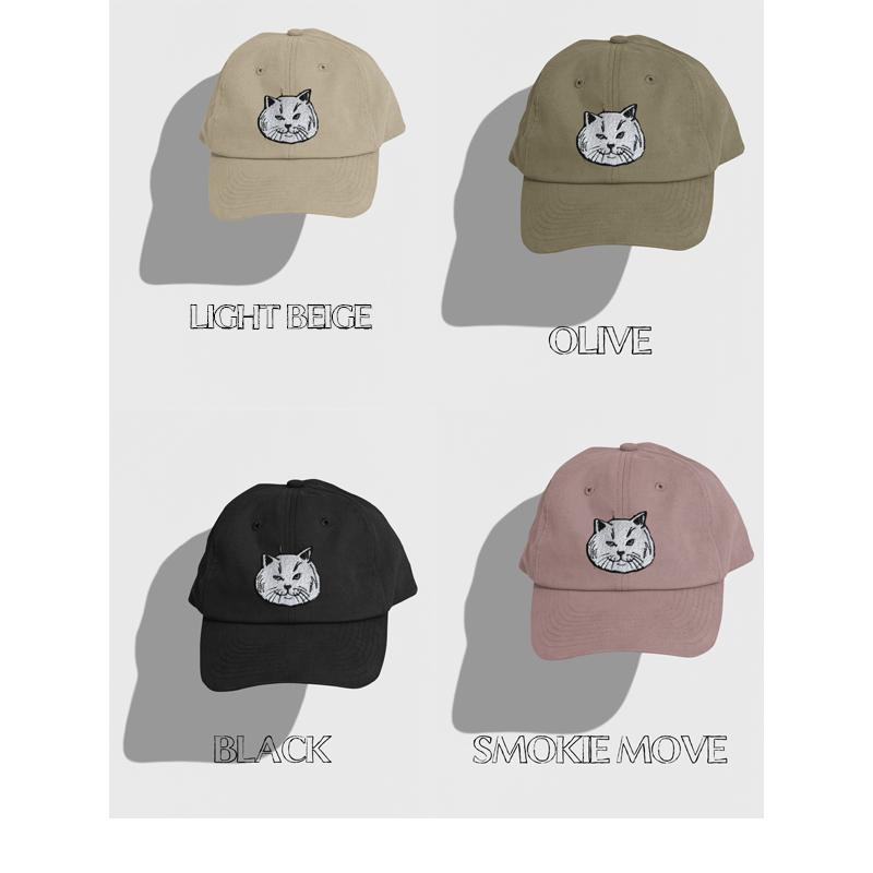 キャップ cap 刺繍 ネコ 帽子 カーキ ベージュ ブラック ホワイト 猫