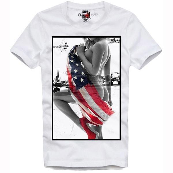 E1SYNDICATE（イーワンシンジケート）アメリカン 国旗 ガール sexyプリント フォト tシャツ 大きいサイズ :e1-and