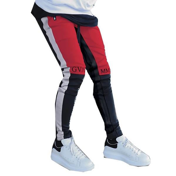 感謝の声続々のスイス発 Guapi バイカラー ストライプ メンズ ジョガーパンツ トラックパンツ スウェット スウェット パンツ ボトムス 刺繍 メンズ ボトムス スリムフィット スキニーフィット ロングパ Gp Crimson Red Biker Track Pants セレクトショップdiva 在庫