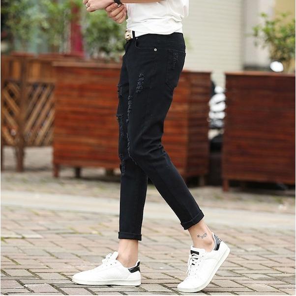 asos（エイソス） ダメージ加工 スキニー デニム ブラック ホワイト 