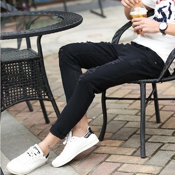 asos（エイソス） ダメージ加工 スキニー デニム ブラック ホワイト 