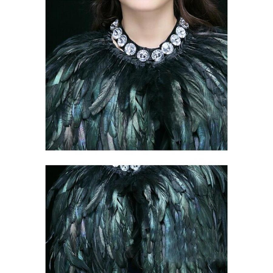 フェザー 羽 ベスト ジレ マント ケープ ポンチョ カラス ケープコート