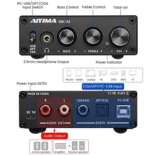 AIYIMA DAC-A2 ヘッドフォンアンプ PC-USB/光/コアキシャル入力、RCA 