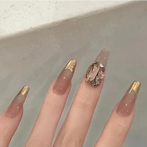 ネイルチップ　付け爪　ゴールド　フレンチ　大きい　ビジュー　バレリーナ　ギャル　ラインストーン　目立つ　可愛い |  | 01