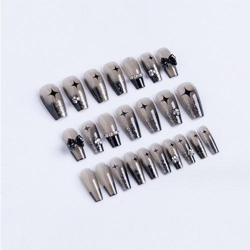 ネイルチップ　付け爪　ブラック　リボン　ラメ　フレンチ　ラインストーン　透け感　シック　オシャレ　ゴージャス　ギャル |  | 01